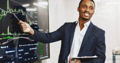 man holding business presentation